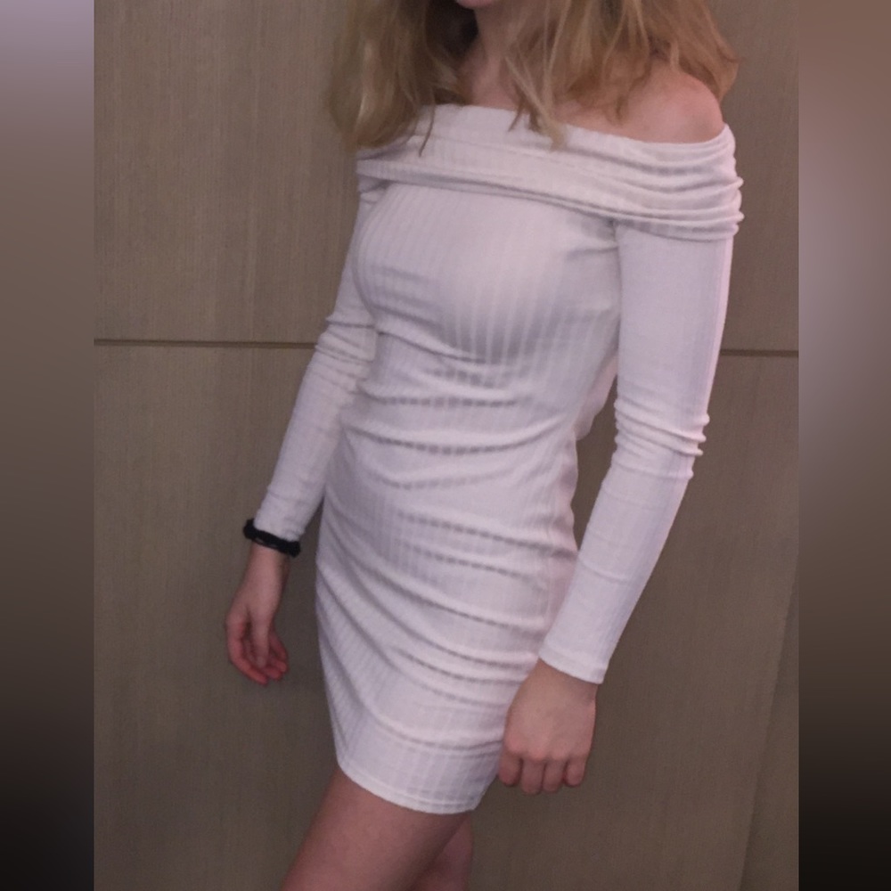 Urban outfitters off the shoulder cream dress